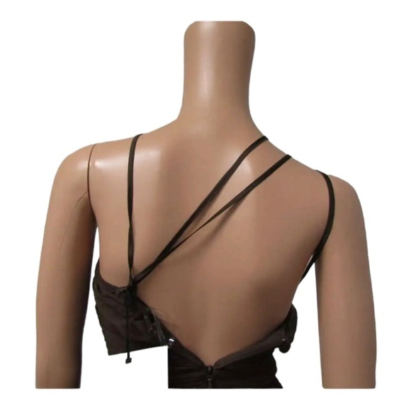 LEAU Seoul Strap Cutout Mesh Bodycon Midi Dress Brown Small NWT Sexy - Picture 8 of 11